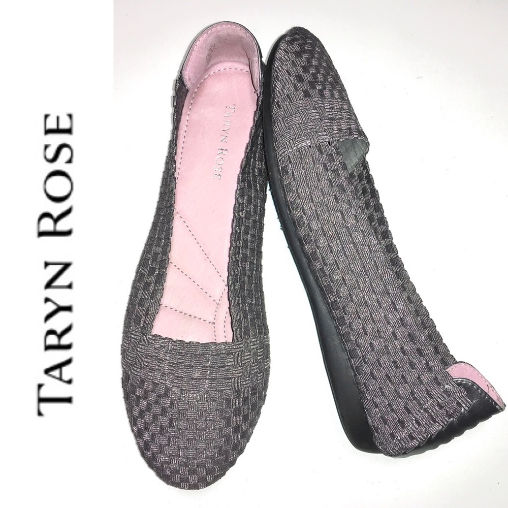 TARYN ROSE silver Belicia woven flats